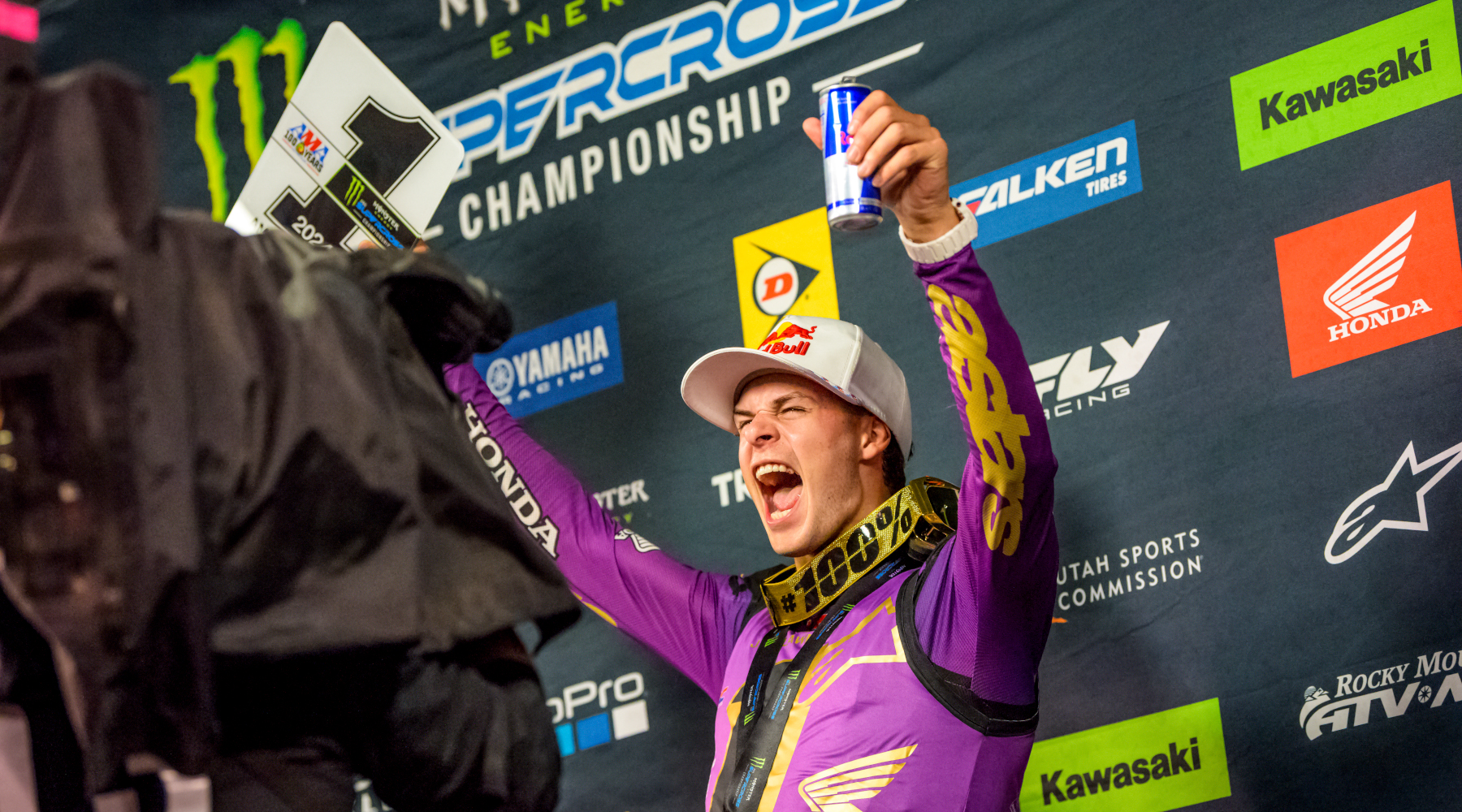 Jett Lawrence celebrates his championship win