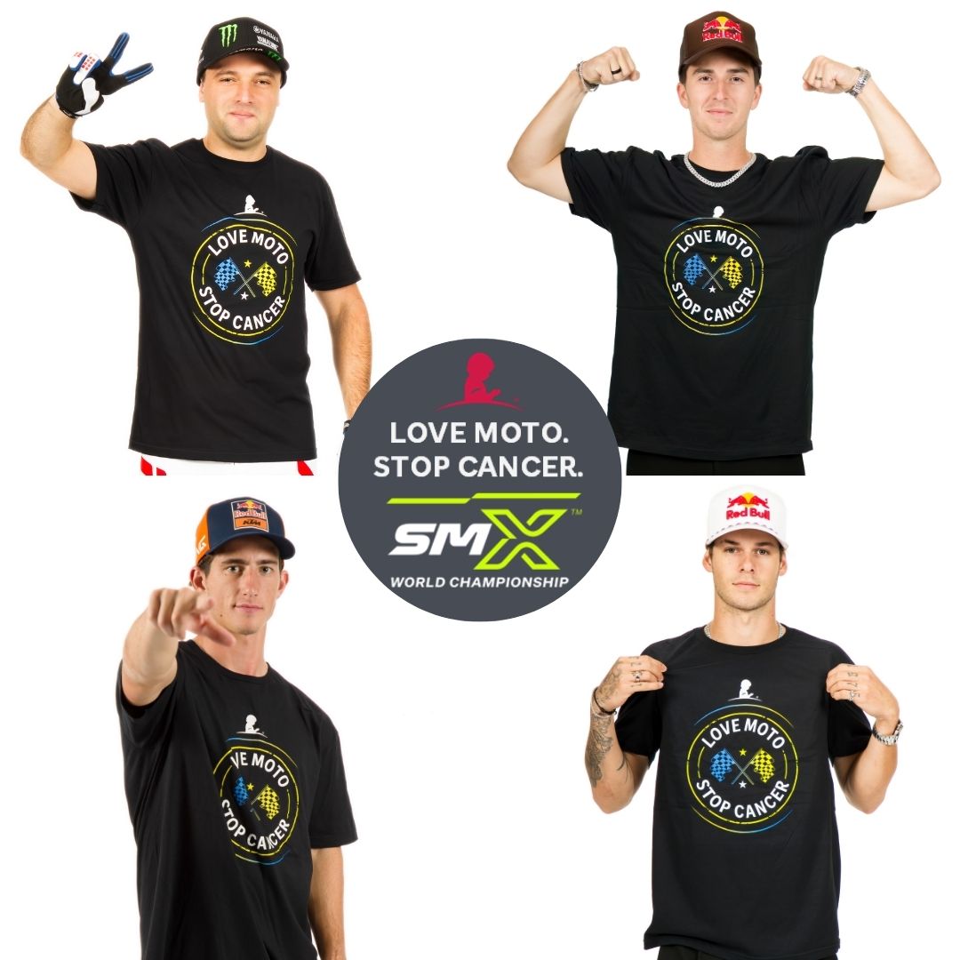 Various SMX riders wearing Love Moto Stop Cancer shirts