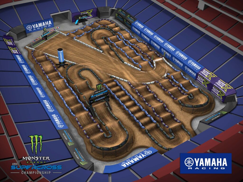 Aerial view of an animated track map