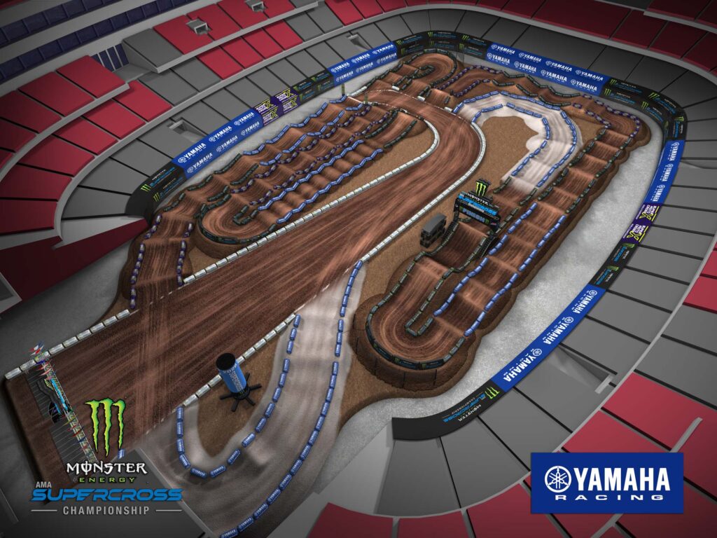 Aerial view of an animated track map