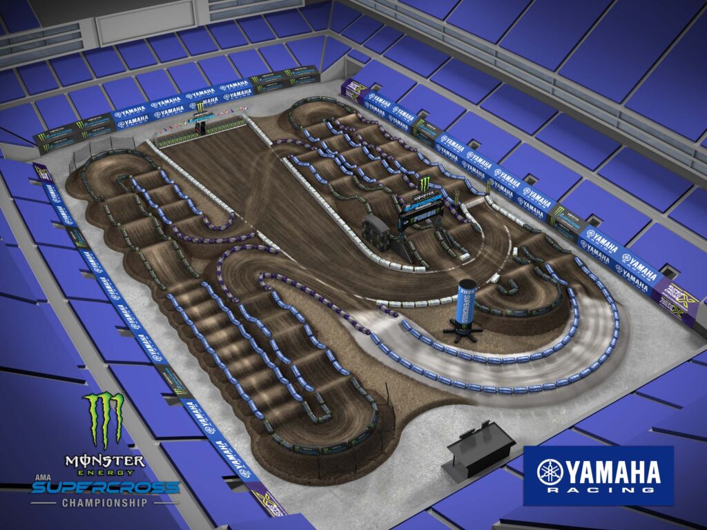 Aerial view of an animated track map