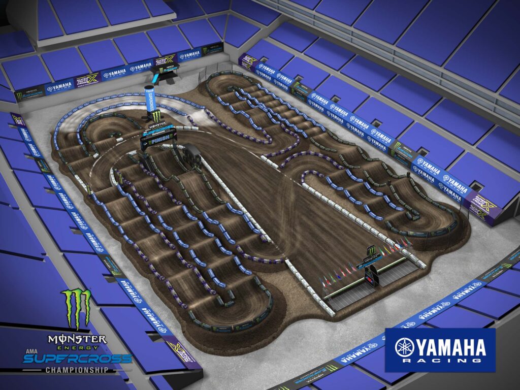 Aerial view of an animated track map