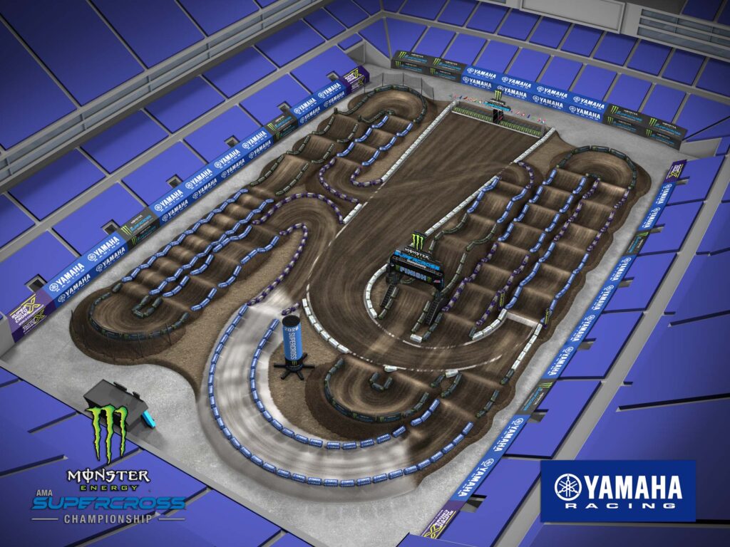 Aerial view of an animated track map