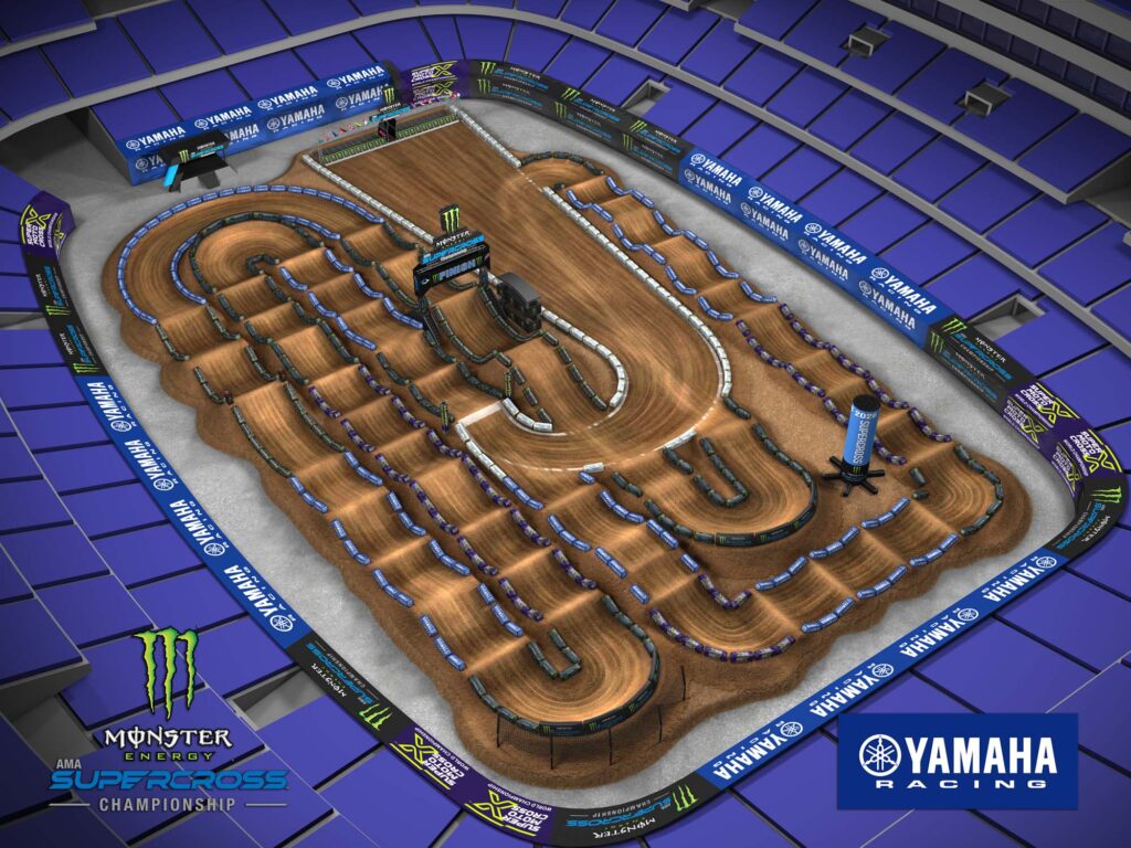 Aerial view of an animated track map