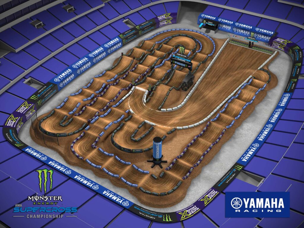 Aerial view of an animated track map