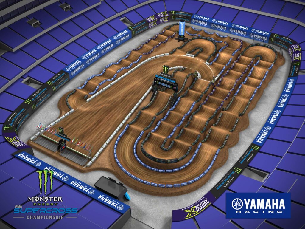 Aerial view of an animated track map