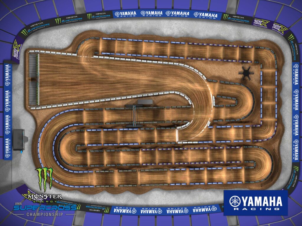 Aerial view of an animated track map