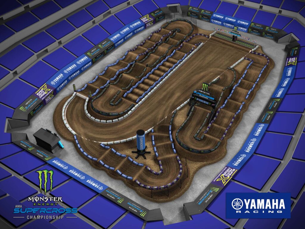 Aerial view of an animated track map