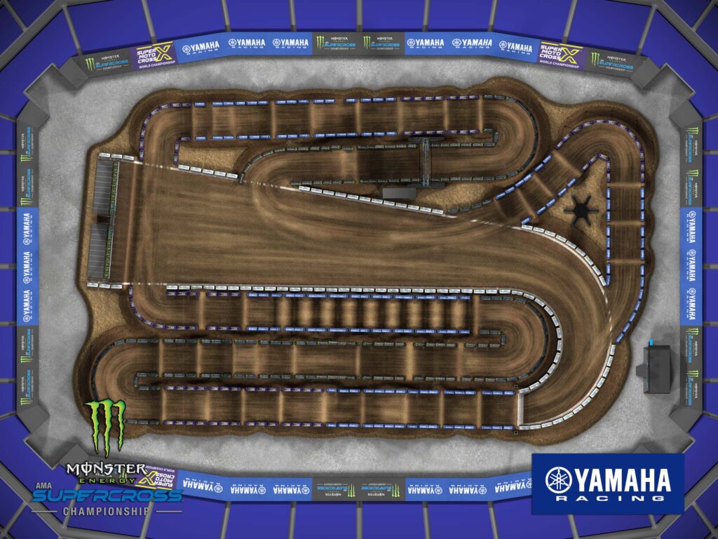 Aerial view of an animated track map