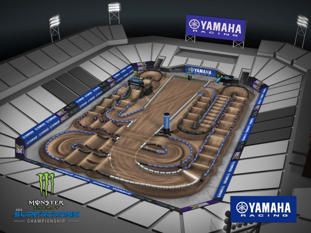 Aerial view of an animated track map