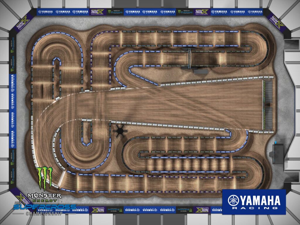 Aerial view of an animated track map