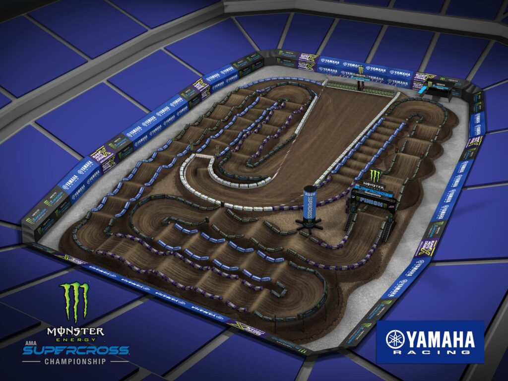 Aerial view of an animated track map