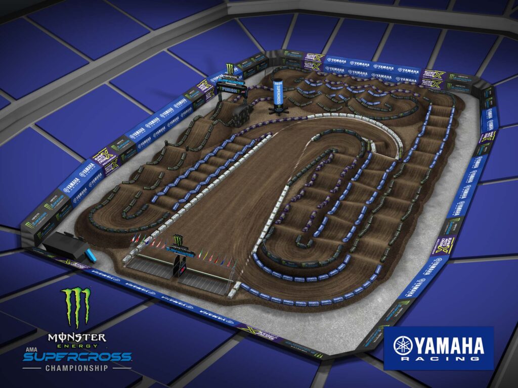 Aerial view of an animated track map