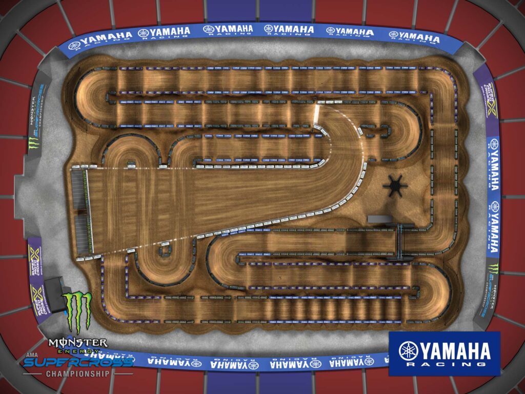 Aerial view of an animated track map