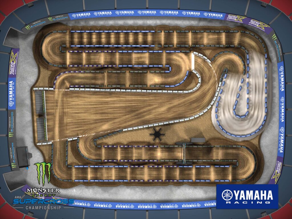 Aerial view of an animated track map