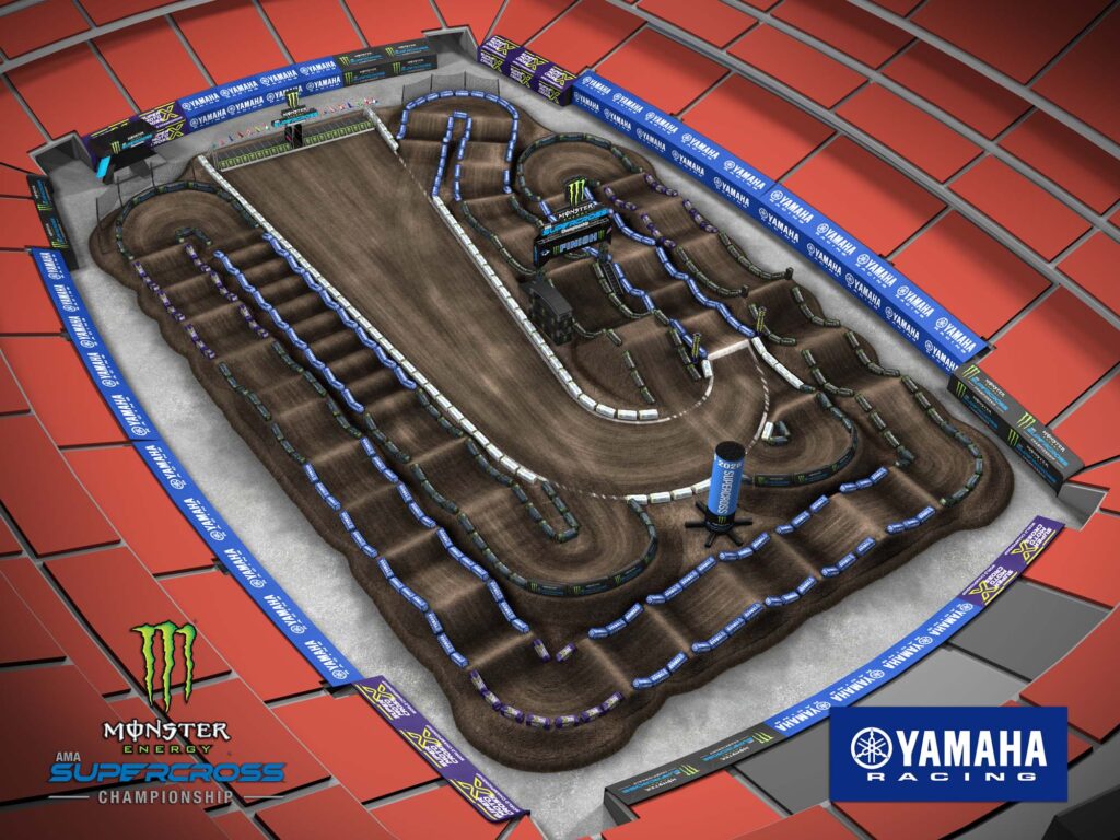 Aerial view of an animated track map