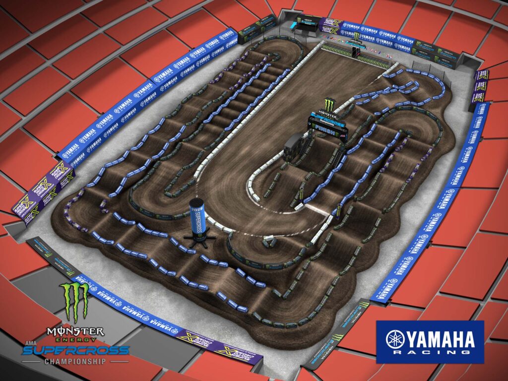 Aerial view of an animated track map