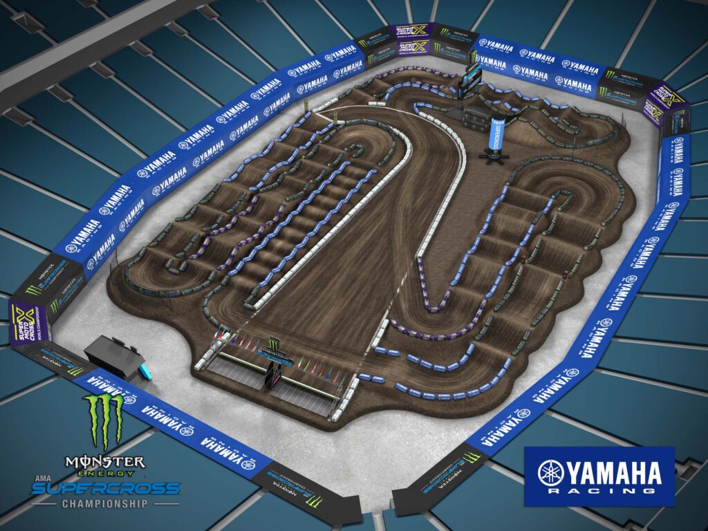 Aerial view of an animated track map