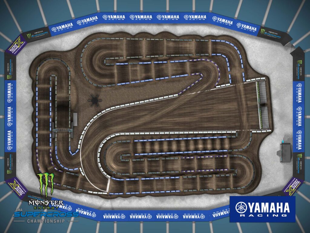 Aerial view of an animated track map