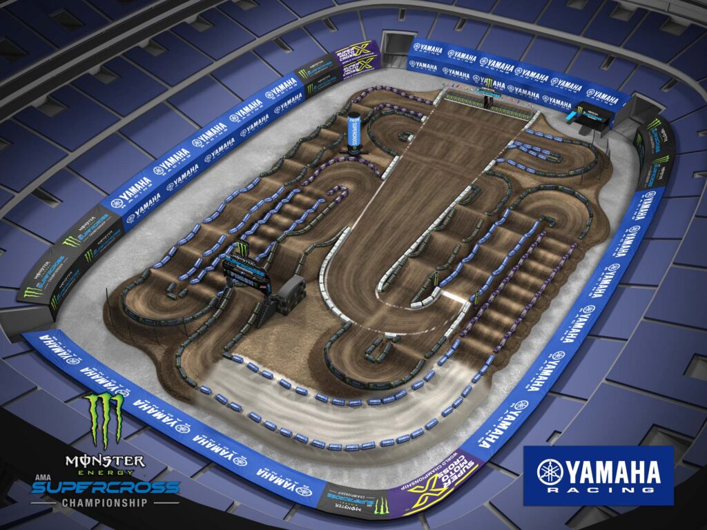 Aerial view of an animated track map