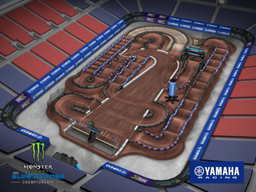 Aerial view of an animated track map